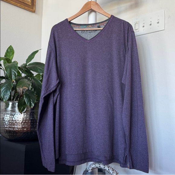 Robert Graham Sweater Sz 2XL V Neck Cotton Mens Purple Lightweight Preppy Casual